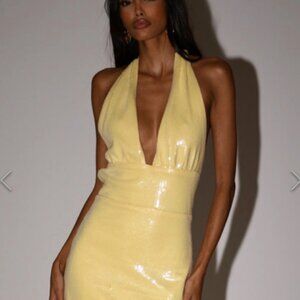 Meshki Carleigh Sequin Halter Mini Dress - Lemon